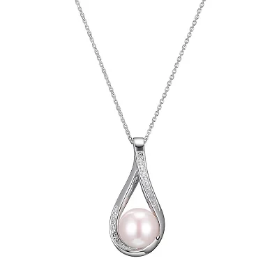Womens Diamond Accent White Cultured Freshwater Pearl Sterling Silver 18 Inch Pendant Necklace