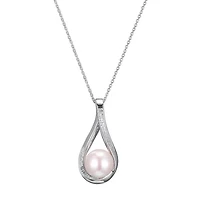 Womens Diamond Accent White Cultured Freshwater Pearl Sterling Silver 18 Inch Pendant Necklace