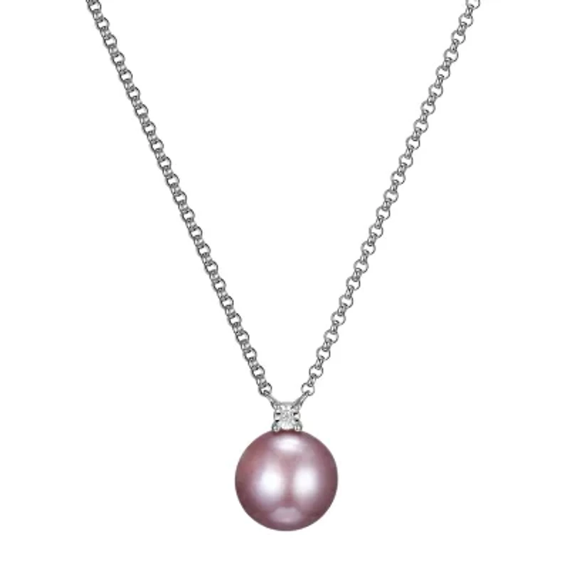 Womens Diamond Accent Pink Cultured Freshwater Pearl Sterling Silver 18 Inch Pendant Necklace