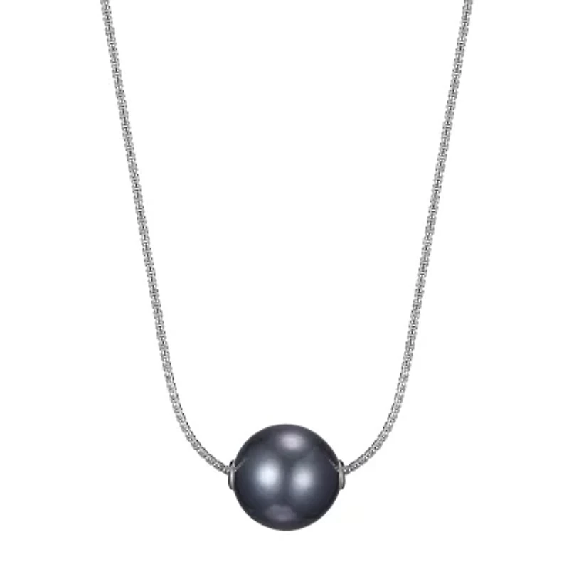 Womens Dyed Black Cultured Freshwater Pearl Sterling Silver 18 Inch Pendant Necklace