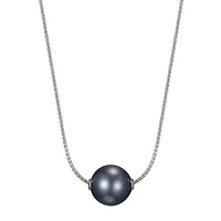 Womens Dyed Black Cultured Freshwater Pearl Sterling Silver 18 Inch Pendant Necklace