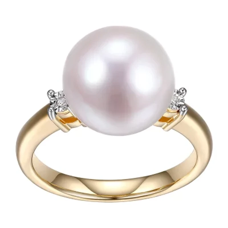 Womens Diamond Accent White Cultured Freshwater Pearl 18K Gold Over Silver Cocktail Ring