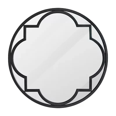 Glitzhome Black Metal & Glass Wall Mount Round Wall Mirror