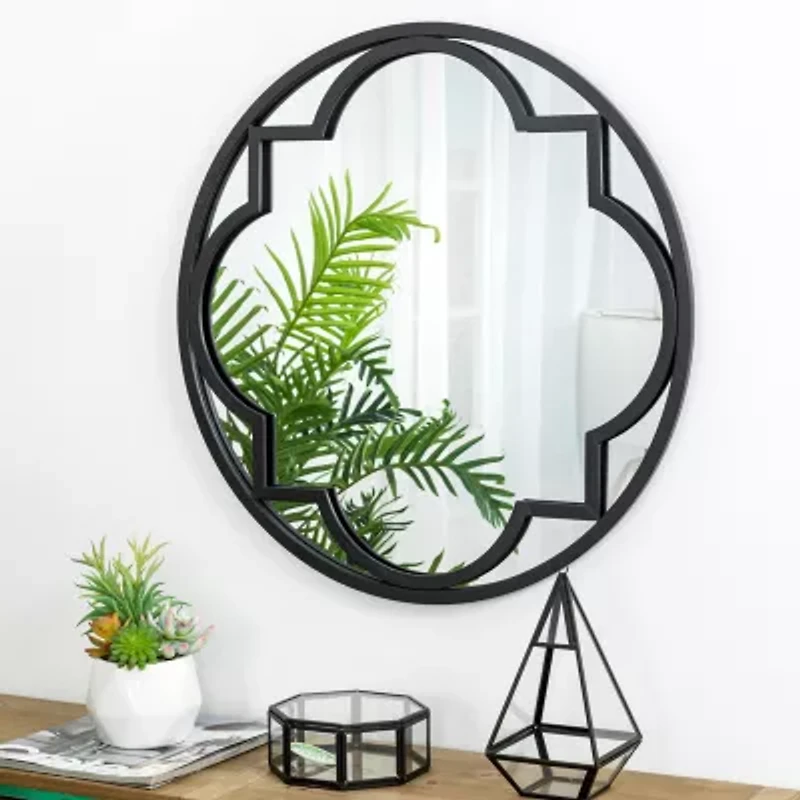 Glitzhome Black Metal & Glass Wall Mount Round Wall Mirror