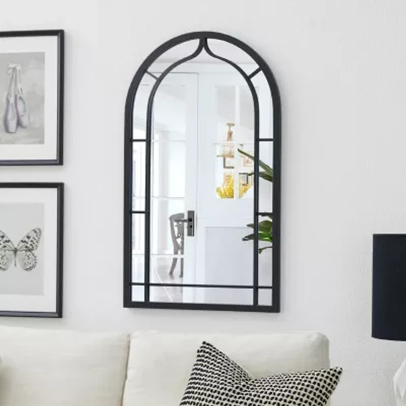 Glitzhome Oversized Black Arched Wall Mount Wall Mirror