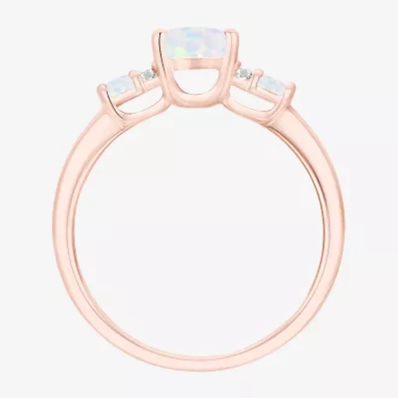 Womens Lab Created White Opal 14K Rose Gold Over Silver Cocktail Ring