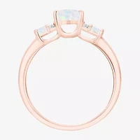 Womens Lab Created White Opal 14K Rose Gold Over Silver Cocktail Ring