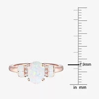 Womens Lab Created White Opal 14K Rose Gold Over Silver Cocktail Ring