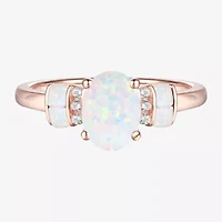 Womens Lab Created White Opal 14K Rose Gold Over Silver Cocktail Ring