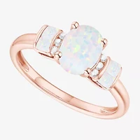 Womens Lab Created White Opal 14K Rose Gold Over Silver Cocktail Ring