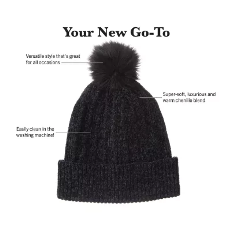 Isotoner Chenille Cuff Mens Pom Pom Beanie