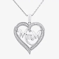 Limited Quantities! "Mom" Womens Diamond Accent Natural White Diamond Sterling Silver Heart 20 Inch Pendant Necklace