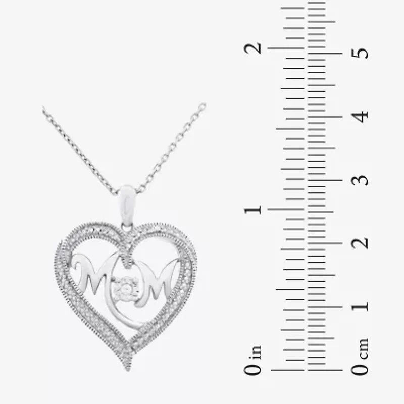 Limited Quantities! "Mom" Womens Diamond Accent Natural White Diamond Sterling Silver Heart 20 Inch Pendant Necklace