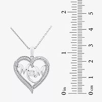 Limited Quantities! "Mom" Womens Diamond Accent Natural White Diamond Sterling Silver Heart 20 Inch Pendant Necklace