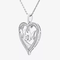 Limited Quantities! "Mom" Womens Diamond Accent Natural White Diamond Sterling Silver Heart 20 Inch Pendant Necklace