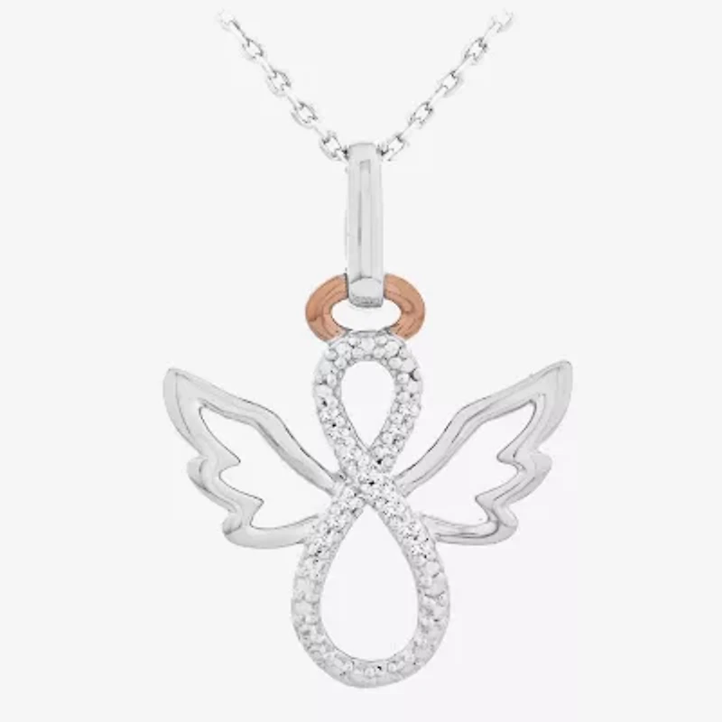 Limited Quantities! Womens Diamond Accent Natural White Diamond 14K Rose Gold Over Silver Sterling Silver Angel 18 Inch Pendant Necklace