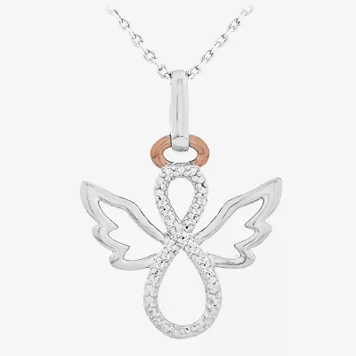 Limited Quantities! Womens Diamond Accent Natural White Diamond 14K Rose Gold Over Silver Sterling Silver Angel 18 Inch Pendant Necklace