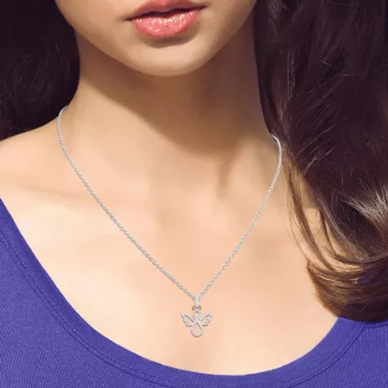 Limited Quantities! Womens Diamond Accent Natural White Diamond 14K Rose Gold Over Silver Sterling Silver Angel 18 Inch Pendant Necklace