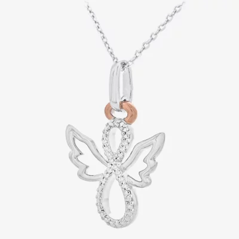 Limited Quantities! Womens Diamond Accent Natural White Diamond 14K Rose Gold Over Silver Sterling Silver Angel 18 Inch Pendant Necklace