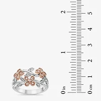 Limited Quantities! Womens 1/8 CT. T.W. Natural White Diamond 10K Rose Gold Over Silver Sterling Silver Flower Band