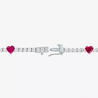 Gemstone Pure Silver Over Brass Heart 7.5 Inch Tennis Bracelet