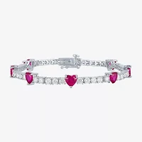 Gemstone Pure Silver Over Brass Heart 7.5 Inch Tennis Bracelet