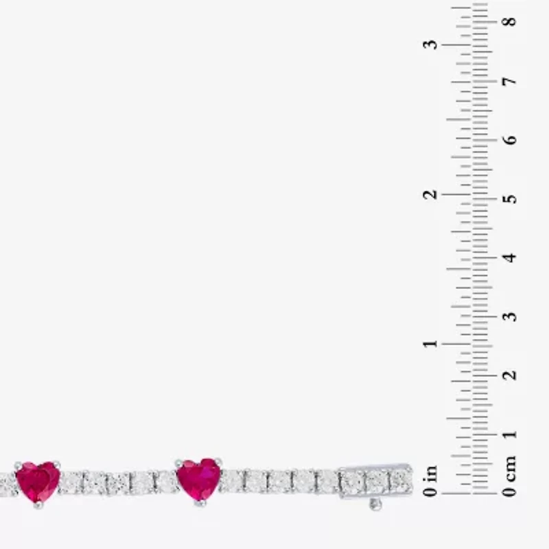 Gemstone Pure Silver Over Brass Heart 7.5 Inch Tennis Bracelet