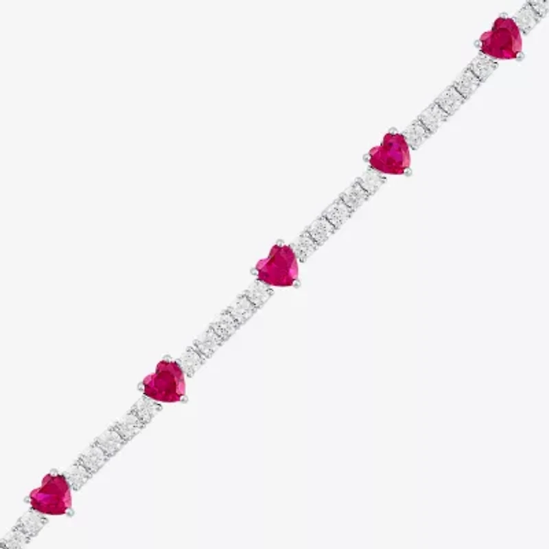 Gemstone Pure Silver Over Brass Heart 7.5 Inch Tennis Bracelet