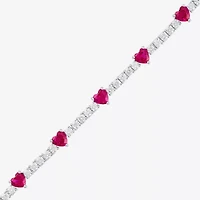 Gemstone Pure Silver Over Brass Heart 7.5 Inch Tennis Bracelet