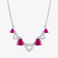 Womens Lab Created Red Ruby Sterling Silver Heart Inch Pendant Necklace