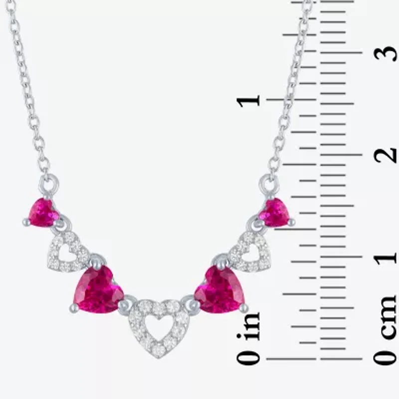 Womens Lab Created Red Ruby Sterling Silver Heart Inch Pendant Necklace