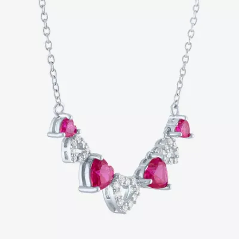 Womens Lab Created Red Ruby Sterling Silver Heart Inch Pendant Necklace