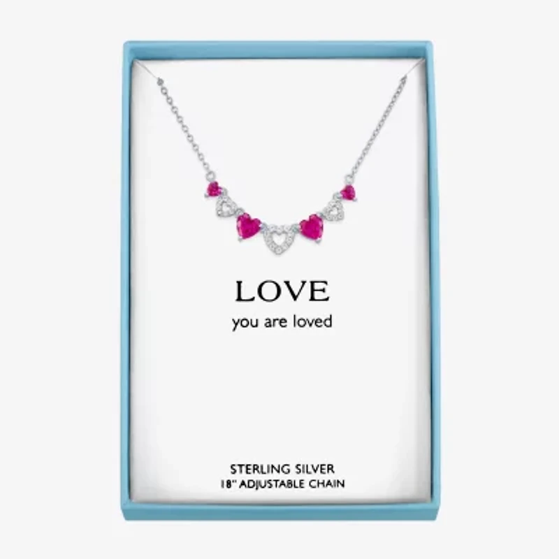 Womens Lab Created Red Ruby Sterling Silver Heart Inch Pendant Necklace
