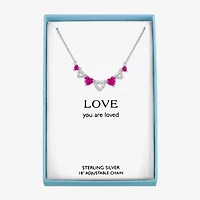Womens Lab Created Red Ruby Sterling Silver Heart Inch Pendant Necklace