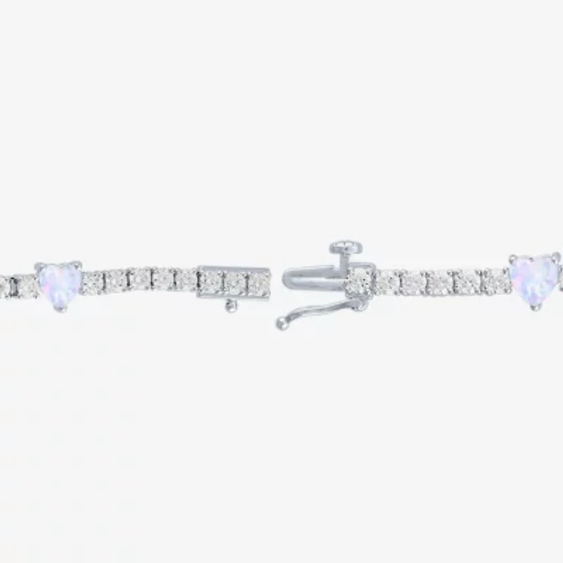 Gemstone Pure Silver Over Brass Heart 7.5 Inch Tennis Bracelet