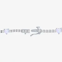 Gemstone Pure Silver Over Brass Heart 7.5 Inch Tennis Bracelet