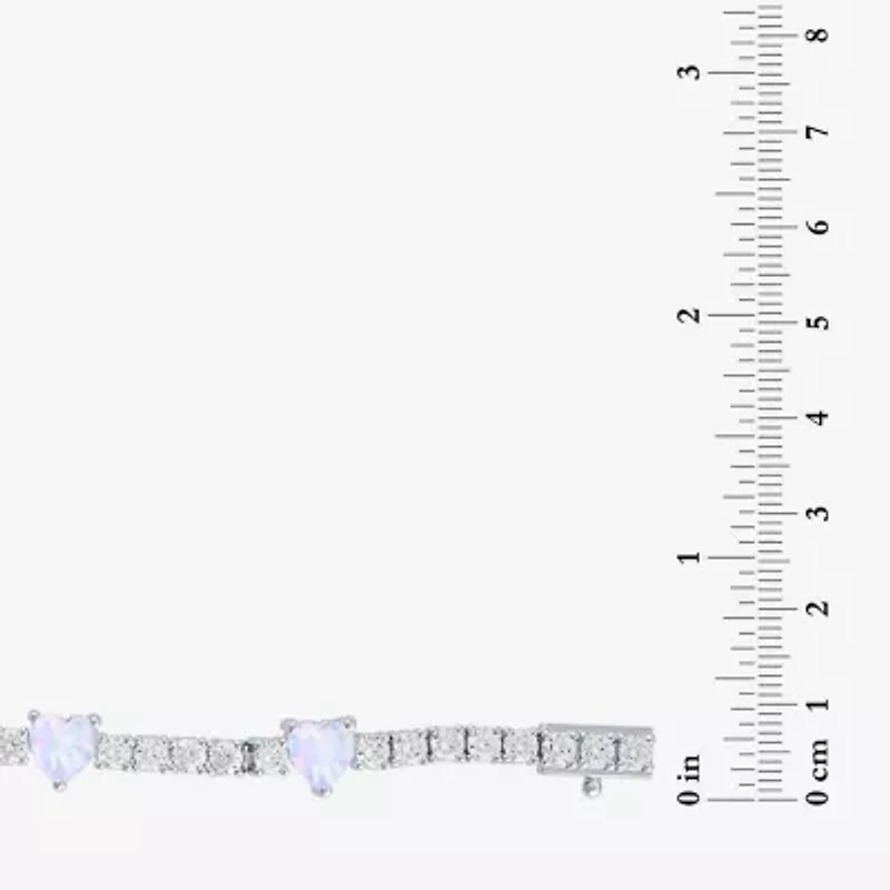 Gemstone Pure Silver Over Brass Heart 7.5 Inch Tennis Bracelet