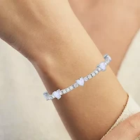 Gemstone Pure Silver Over Brass Heart 7.5 Inch Tennis Bracelet