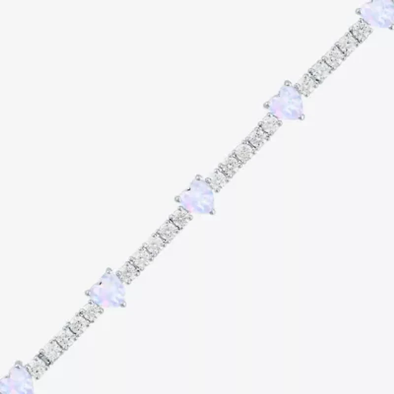 Gemstone Pure Silver Over Brass Heart 7.5 Inch Tennis Bracelet