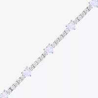 Gemstone Pure Silver Over Brass Heart 7.5 Inch Tennis Bracelet