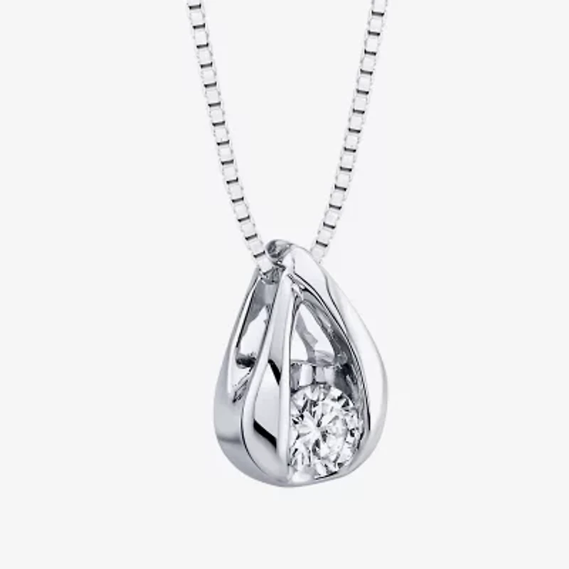 Womens 1/10 CT. Natural White Diamond 14K White Gold 18 Inch Pendant Necklace