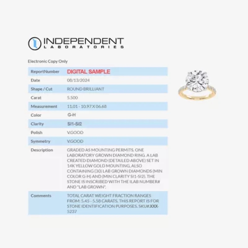 (G-H / Si1-Si2) Womens 5 1/2 CT. T.W. Lab Grown White Diamond 14K Gold Round Side Stone Engagement Ring