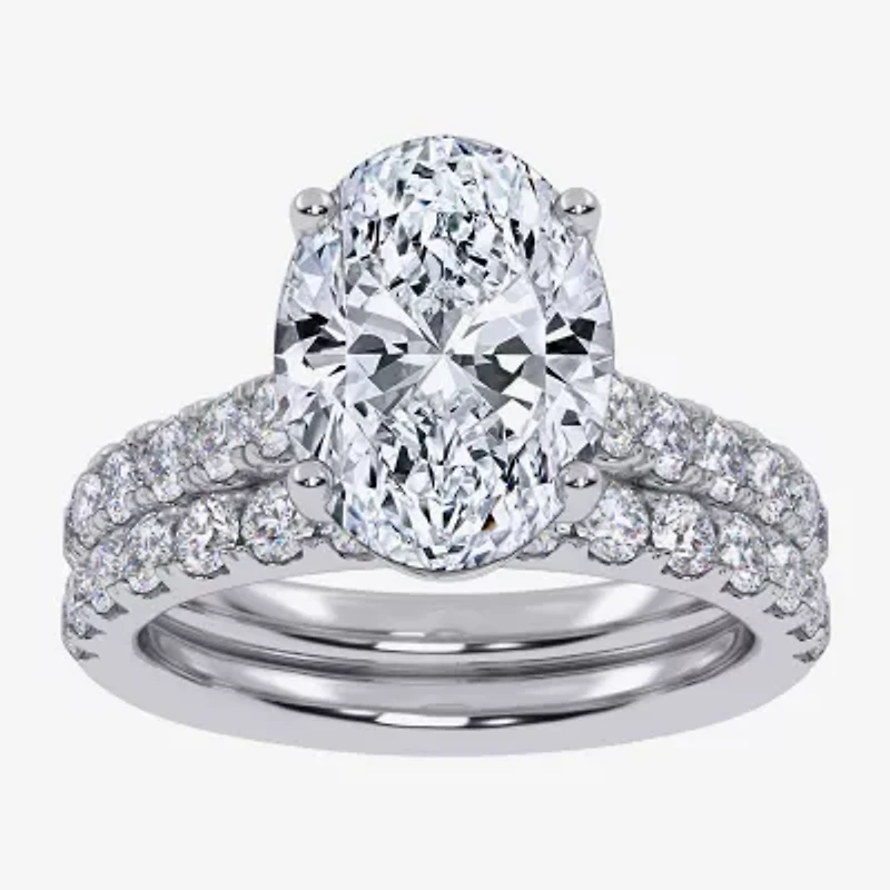 (G-H / Si1-Si2) Womens 4 CT. T.W. Lab Grown White Diamond 14K Gold Oval Side Stone Bridal Set