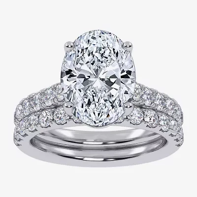 (G-H / Si1-Si2) Womens 4 CT. T.W. Lab Grown White Diamond 14K Gold Oval Side Stone Bridal Set