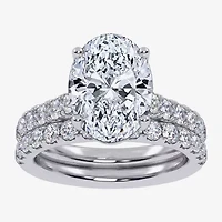 (G-H / Si1-Si2) Womens 4 CT. T.W. Lab Grown White Diamond 14K Gold Oval Side Stone Bridal Set