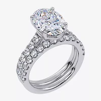 (G-H / Si1-Si2) Womens 4 CT. T.W. Lab Grown White Diamond 14K Gold Oval Side Stone Bridal Set