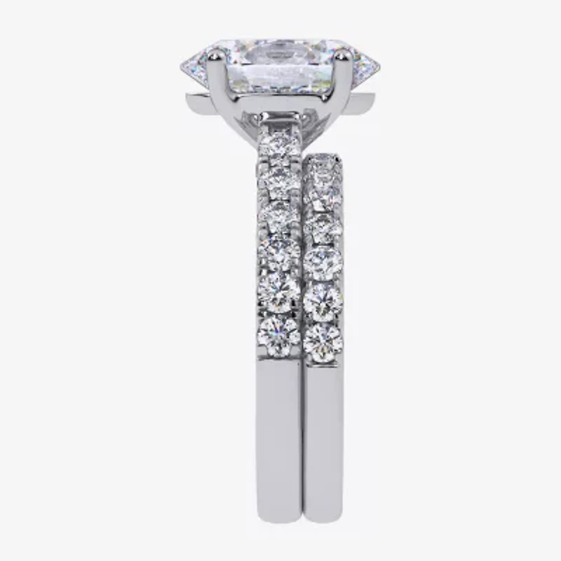 (G-H / Si1-Si2) Womens 4 CT. T.W. Lab Grown White Diamond 14K Gold Oval Side Stone Bridal Set