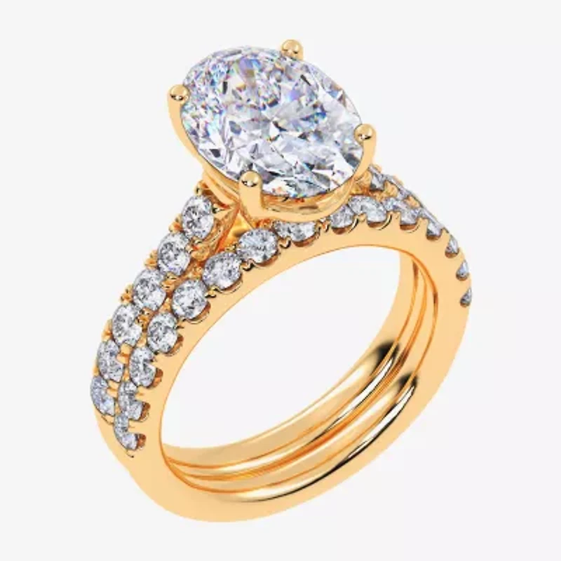 (G-H / Si1-Si2) Womens 4 CT. T.W. Lab Grown White Diamond 14K Gold Oval Bridal Set