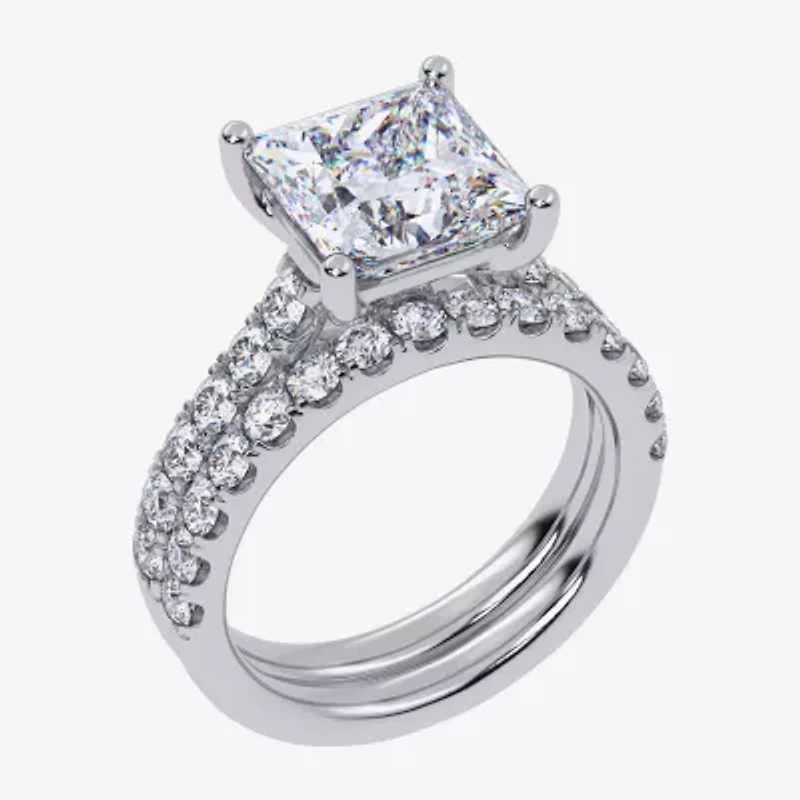 (G-H / Si1-Si2) Womens 4 CT. T.W. Lab Grown White Diamond 14K Gold Side Stone Bridal Set