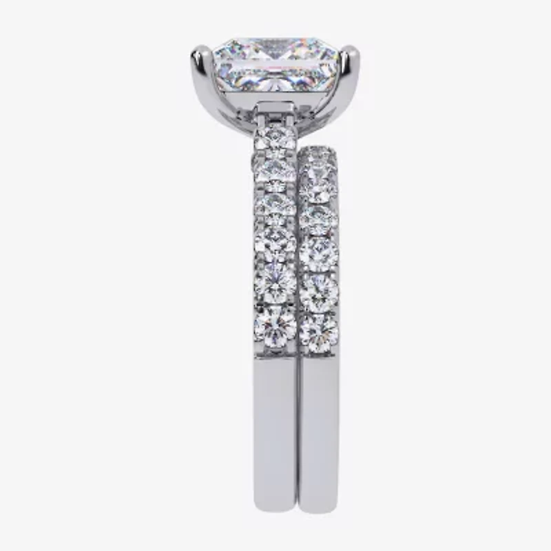 (G-H / Si1-Si2) Womens 4 CT. T.W. Lab Grown White Diamond 14K Gold Side Stone Bridal Set